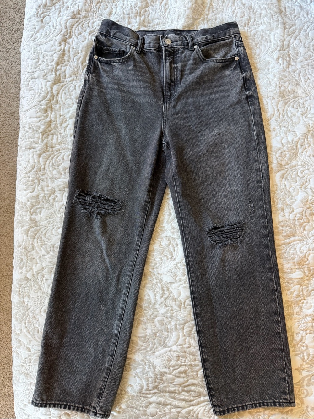 Express Women’s Black Washed Distressed Boyfriend Jeans